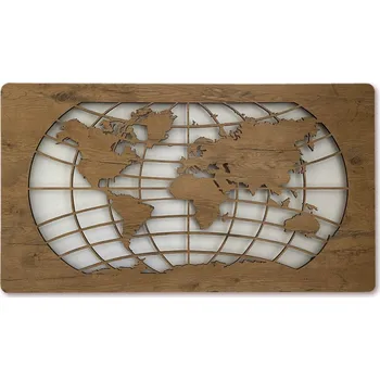 Obraz Li-Go "Mapa světa rovnoběžky" světelný obraz 230V 110x60cm provedení povrchu: dub světlý