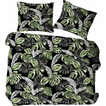 Povlečení Krepové povlečení 200x220 černá šedá, zelené listy Bielawa KARO