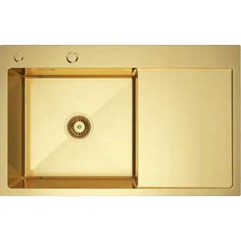 Granitový dřez JEDNOKOMOROVÝ DŘEZ S ODKAPÁVAČEM ZLATÝ PVD 78x49 Cm VELAZO. + SIFON