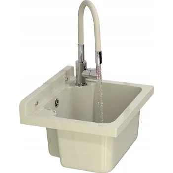 Granitový dřez TECHNICKÝ DŘEZ BEŽOVÝ S TECHNICKOU KOMOROU + BATERIE S FLEXIBILNÍ VÝPUSTÍ LOMA