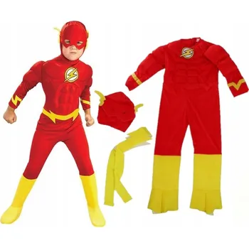 Karnevalový kostým KOSTÝM PŘEVLEK FLASH SUPERHRDINA MASKA BLESK KARNEVALOVÝ BÁL 146 152