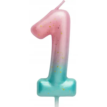 Dortová svíčka Narozeninová svíčka číslice "1" – růžovo-mentolová s ombre efektem