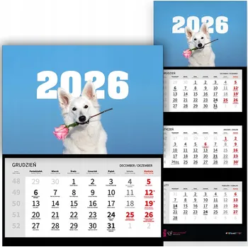 Kalendář Trojdílný kalendář 2026 Nástěnný Kancelářský Pro milovníky psů - Různé vzory