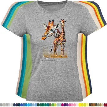 Dámské tričko damske-levne-bavlnene-tricko-digitalni-potisk-zirafy Barva: Grey melange - šedá směs, velikost: S