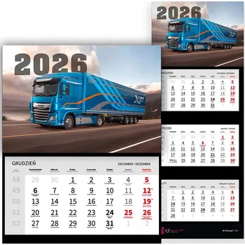 Kalendář Trojdílný kalendář na rok 2026, nástěnný, kancelářský, TIR – mix vzorů