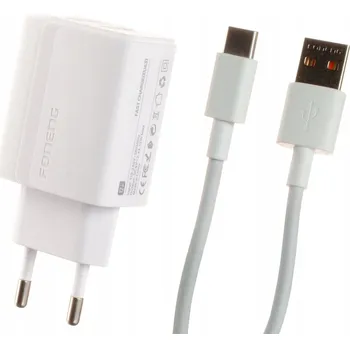 Síťová nabíječka 2xUSB 12W s USB-C kabelem, bílá