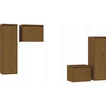 Televizní stolek Závěsné TV skříňky z borovicového dřeva - Barva: medově hnědá