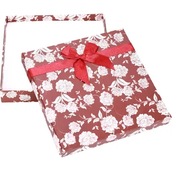 Dárková krabička Krabička na malu, náhrdelník, sadu šperků s mašlí a vzorem růží bordó