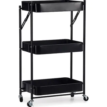 regál Kinvara 3-úrovňový skládací regál na kolečkách, černý