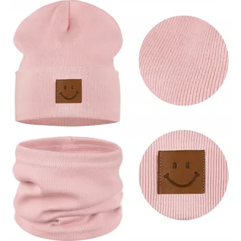 Čepice ČEPICE A NÁKRČNÍK Dětská sada BAVLNA 95% 40-46 RŮŽOVÁ