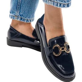 Dámské mokasíny POLOBOTKY MOKASÍNY LAKOVANÉ DÁMSKÉ S OZDOBNOU PŘEZKOU NA VKLOUZNUTÍ POHODLNÉ vel. 37