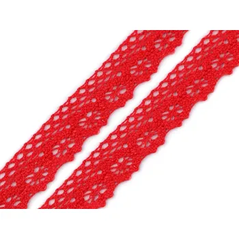 Krajka Bavlněná krajka šíře 25 mm paličkovaná METRÁŽ - 18 červená