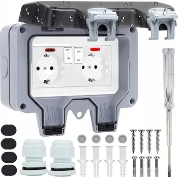 Elektrická zásuvka DVOJITÁ ZAHRADNÍ ZÁSUVKA S VYPÍNAČEM VENKOVNÍ VODOTĚSNÁ ZÁSUVKA