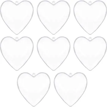 Vánoční dekorace SRDCE VÁNOČNÍ KOULE AKRYLOVÁ OZDOBA VÁNOČNÍ BAŇKY PLASTOVÁ 12 cm DECOUPAGE 8 ks