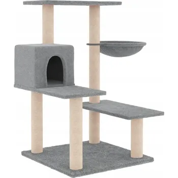 Škrabadlo pro kočky - domeček, košík, platformy, šedé, 72,5x59,5x82,5 cm