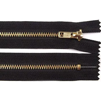 Zip Kovový / mosazný zip šíře 4 mm délka 16 cm kalhotový - 322 černá