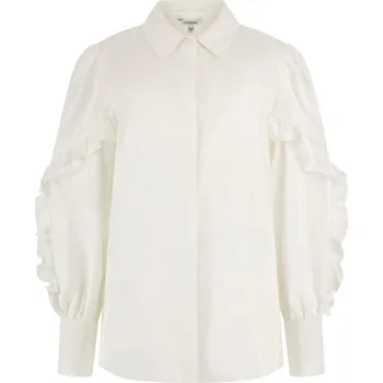 Pánská košile Dámská Košile GUESS LS SOPHIA RUFFLE SLV BUTTON UP W4RH03WAF10-G011 – Bílá XS