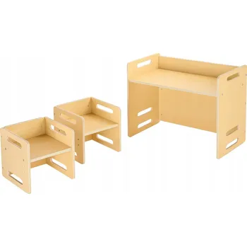 Dětský stůl Dětský stolek se 2 židličkami, dřevěný, Montessori – pro učení a hraní