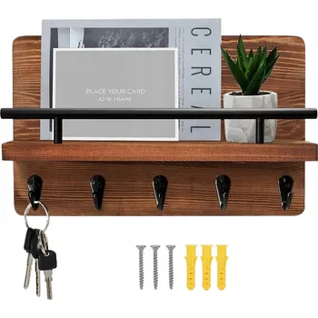 Věšák VĚŠÁK NA KLÍČE DŘEVĚNÝ 5 HÁKŮ NA KLÍČE PENĚŽENKU DOKUMENTY DOPISY