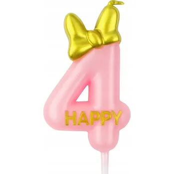 Dortová svíčka Narozeninová svíčka číslice „4“ – růžová se třpytkami a mašličkou