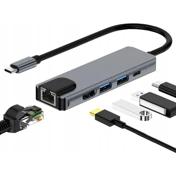 USB hub Adaptér HUB 5v1 USB-C, USB 2.0, PD, HDMI 4K, SD, LAN