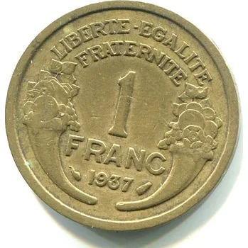 FRANCIE. 1 franc 1937. KM-885