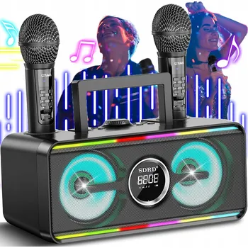 Karaoke KARAOKE ZESILOVAČ S BLUETOOTH A 2 BEZDRÁTOVÝMI MIKROFONY, BAREVNÉ LED