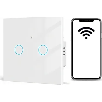 vypínač Dotykový nástěnný vypínač, dvojitý, 1-kanálový, Zigbee, bílý, Tuya, Smart