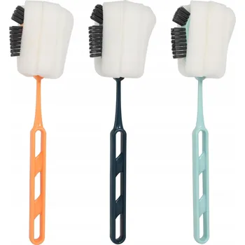 Kartáč na nádobí Kartáč na lahve houbička a štětiny 2 v 1 s dlouhou rukojetí + 3 ks houbiček