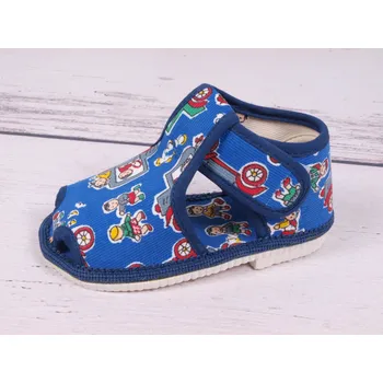 Chlapecké bačkory Bačkůrky papučky HP Čechtín 805 modré s dětmi a autíčky suchý zip velikost: 25