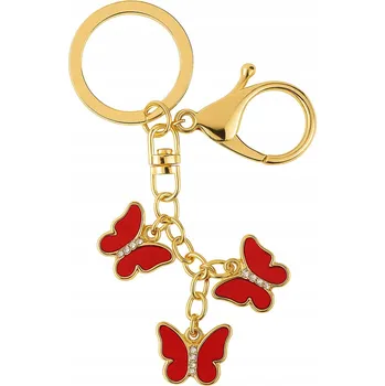 Zlatý přívěsek na klíče s červenými motýlky