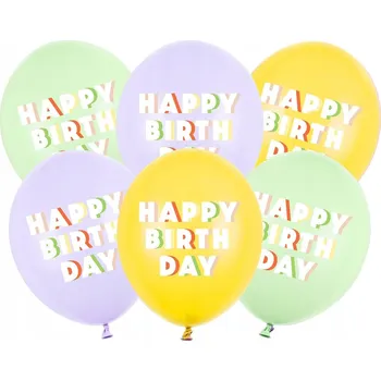 Balónek Balónky "Happy Birthday", pastelový mix, PartyDeco, 12", 6 ks