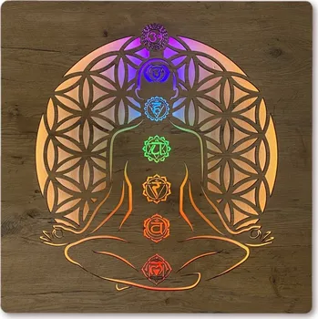 Obraz Li-Go "Čakry symboly" světelný obraz 230V 90x90cm provedení povrchu: dub světlý