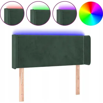 Čelo postele LED sametové tmavě zelené 103x16x78/88 cm