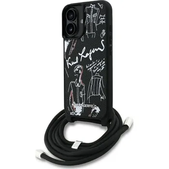 Náhradní kryt pro mobilní telefon Karl Lagerfeld Kryt pro iPhone 16 Klhcp16Spggrmpck s MagSafe (Crssby Grained Pu W/ Pattern & Logo) Black