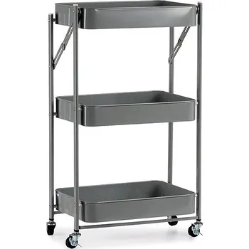 regál Kinvara 3-úrovňový skládací regál na kolečkách, šedý