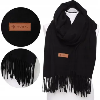 Teplá černá šála s třásněmi, klasická a elegantní pro chladné dny MORAJ