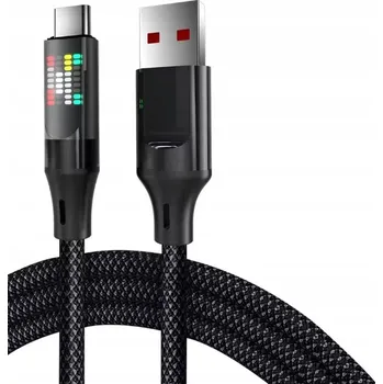 Datový kabel USB / USB-C kabel s LED podsvícením, rychlé nabíjení 120W, 1m, černý oplet