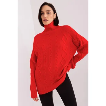 Dámský svetr Rolákový svetr s copánkovým vzorem model 55212 červený