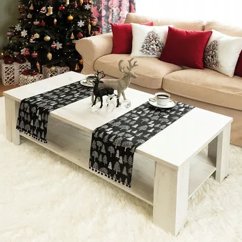 Prostěradlo ZIMNÍ KOUZLO Běžec na stůl se třpytkami, šířka 24 cm x výška 90 cm, 010 černá