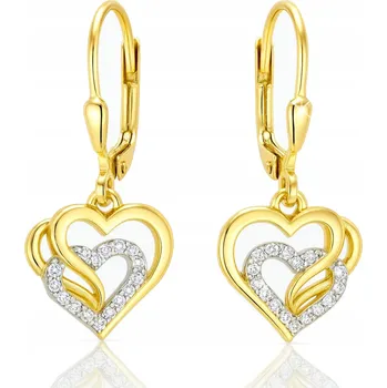 Náušnice Zlaté visací náušnice Srdce stříbro 925 Srdíčka Trojitá LOVE POZLACENÉ