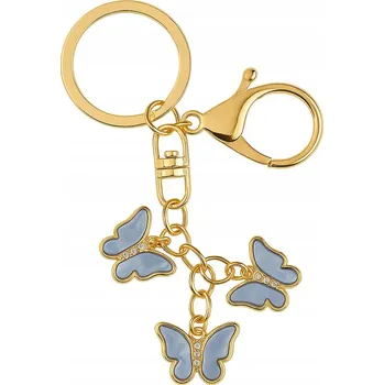 Zlatý přívěsek na klíče s modrými motýlky