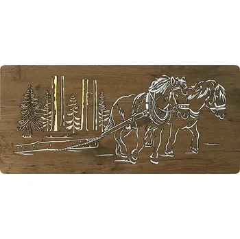 Obraz Li-Go "Koně v lese" světelný obraz 230V 110x50cm provedení povrchu: dub světlý