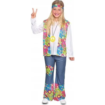 Karnevalový kostým KOSTÝM HIPPIE HIPPIES DÍVČÍ PŘEVLEK KARNEVALOVÝ KOSTÝM 128