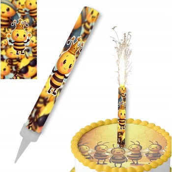Dortová svíčka FONTÁNA FONTÁNA S VČELKAMI SVÍČKA NAROZENINOVÝ DORT 12cm