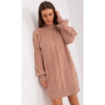 Dámský svetr Dlouhý svetr s copánkovým vzorem model 67135 starorůžový