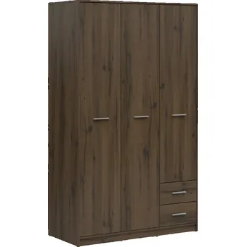 Šatní skříň Prostorná šatní skříň s dvířky a šuplíky do ložnice Nepo Plus - Black Red White - BRW Dub Noble 119x197 cm