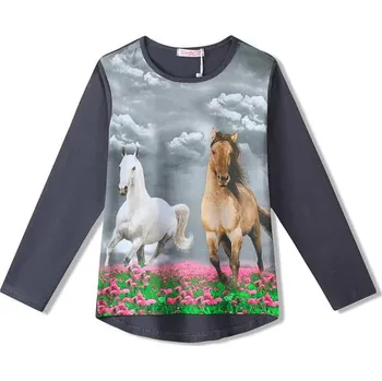 Dívčí tričko KUGO DÍVČÍ TRIČKA S KONĚM DT9361 VELIKOSTI 134-164 Šedá 152