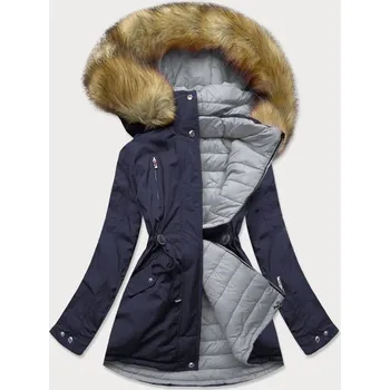 Tmavě modro-šedá oboustranná dámská zimní bunda s kapucí (w213) odstíny šedé M (38)