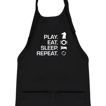 Kuchyňská zástěra Eat sleep play - šachy - Dětská zástěra na vaření - Univerzální velikost ( Černá )
